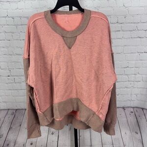 Free People Movement Start Up Pullover Sweatshirt Tan and Orange Size Small